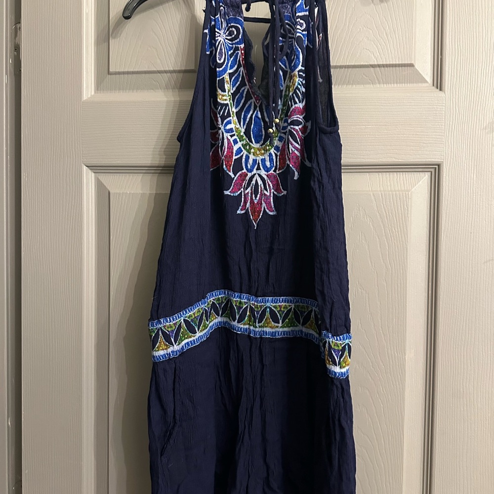 Trina Turk Floral Halter Romper in Navy and Multicolor